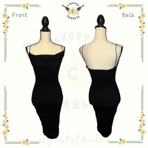 Mad For Love Black Bodycon Dress Ruched Side Spaghetti Strap Womens Size Small